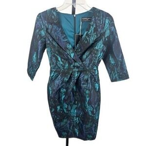 NEW Paper Dolls London Brocade Dress Women's Size 4 Blue Green Abstract